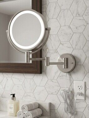 Wall Mounted Mirror with LED Lighting, 8x Magnification, Chrome Finish HL75C